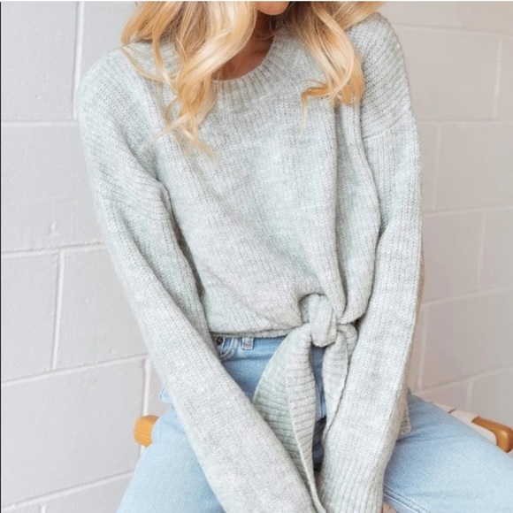 COPY - Petal and Pup “Captivate” Mint Green tie front knit sweater - Picture 1 of 11
